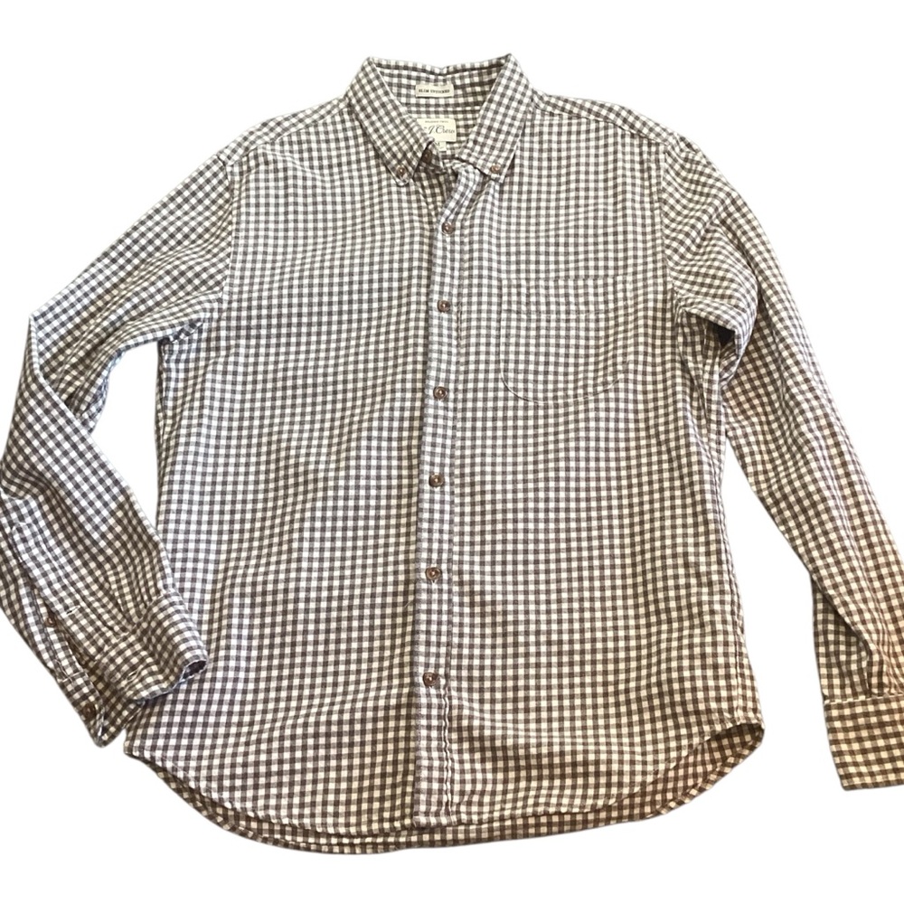 J. Crew Grey and White Checkered Men's Shirt Brushed Twill